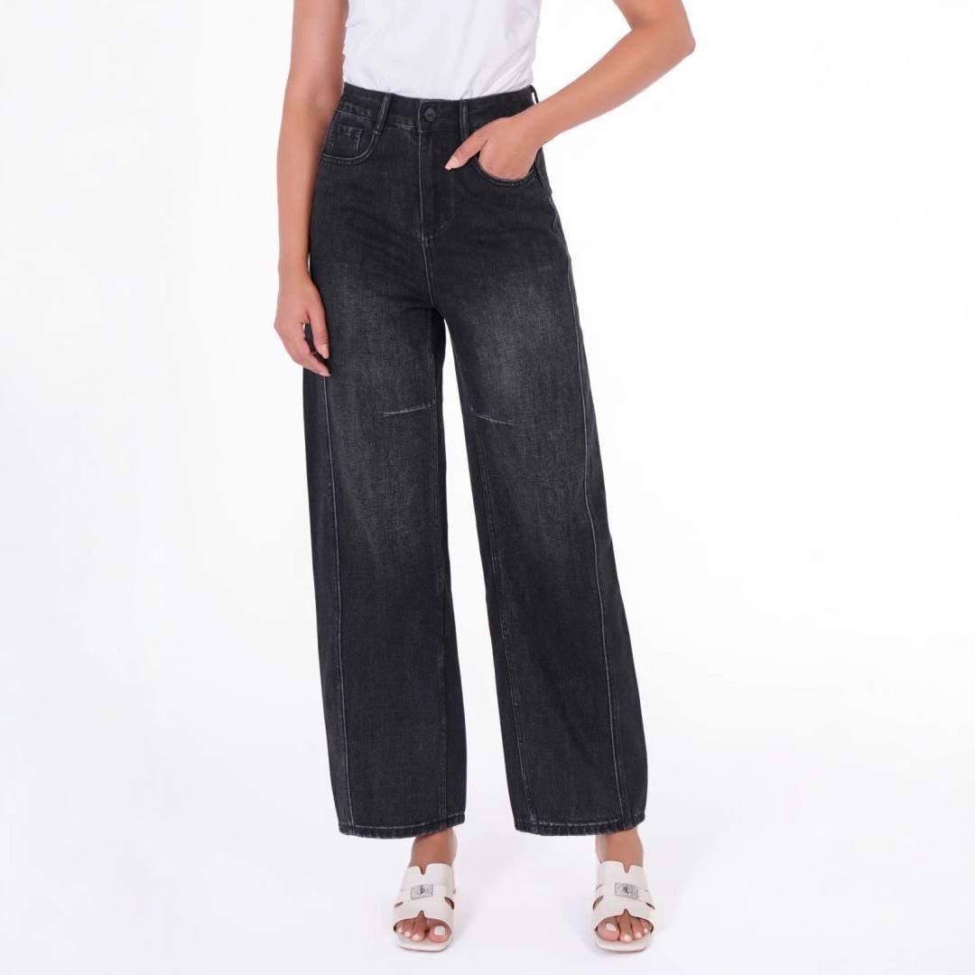 

Huang Hua Shou 2026 Spring Black-Gray Retro Slimming Harem Scimitar Jeans for Women, Cropped Carrot Pants 29 чорний/сірий