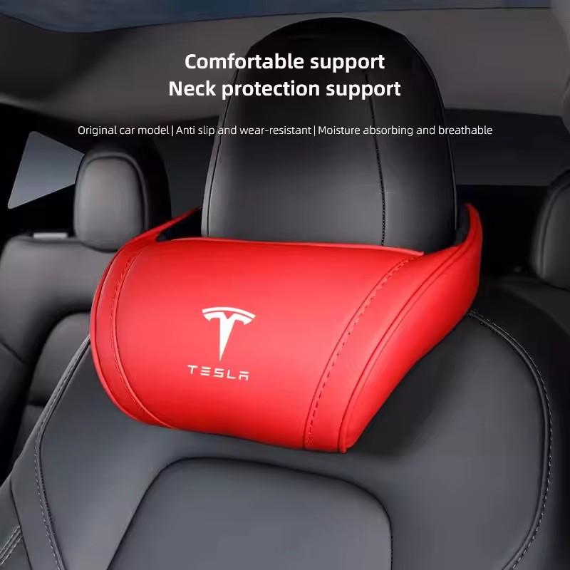 Tesla Car Leather Headrest Memory Foam Comfort Seat Neck Pillow For Tesla Model 3 Y S X Cybertruck Juguete Roadster Coil Bonina