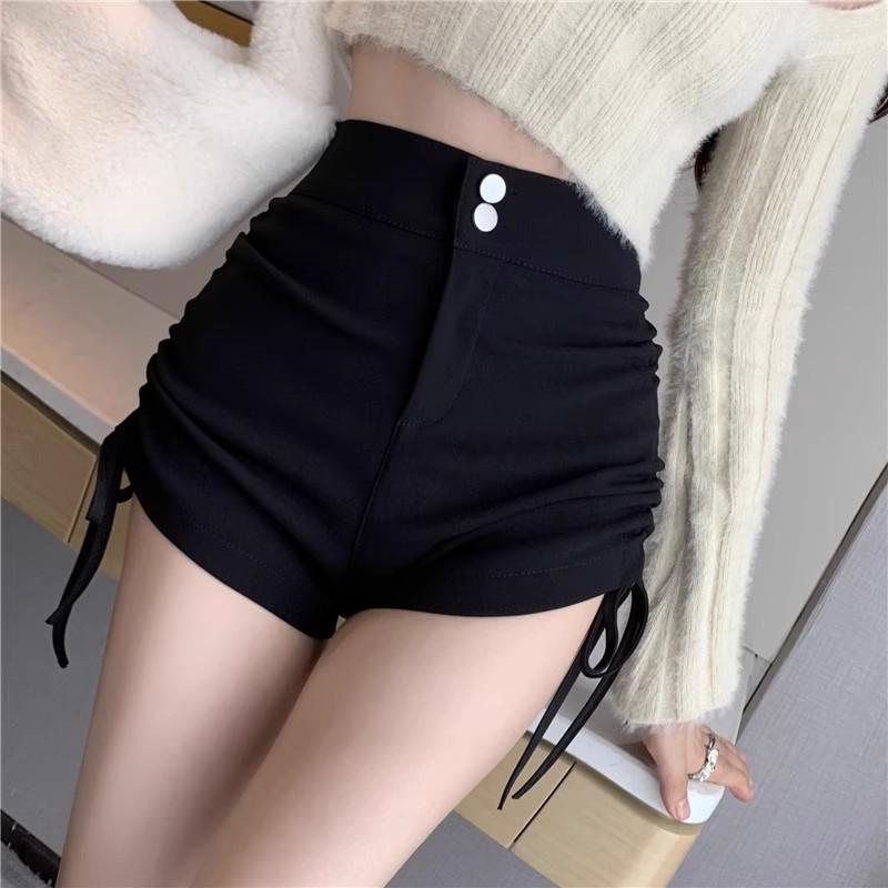 

High Waisted Black Velvet Hot Pants for Women - Autumn/Winter Sexy Wide Leg Shorts X-Large чорний