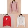 Cardigan estivo da donna in maglia di seta con bordi a balze e chiusura a bottoni per abbigliamento casual