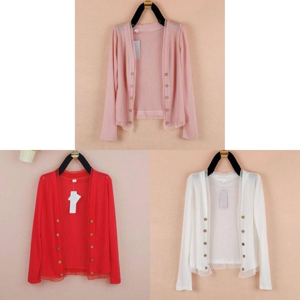 Cardigan estivo da donna in maglia di seta con bordi a balze e chiusura a bottoni per abbigliamento casual