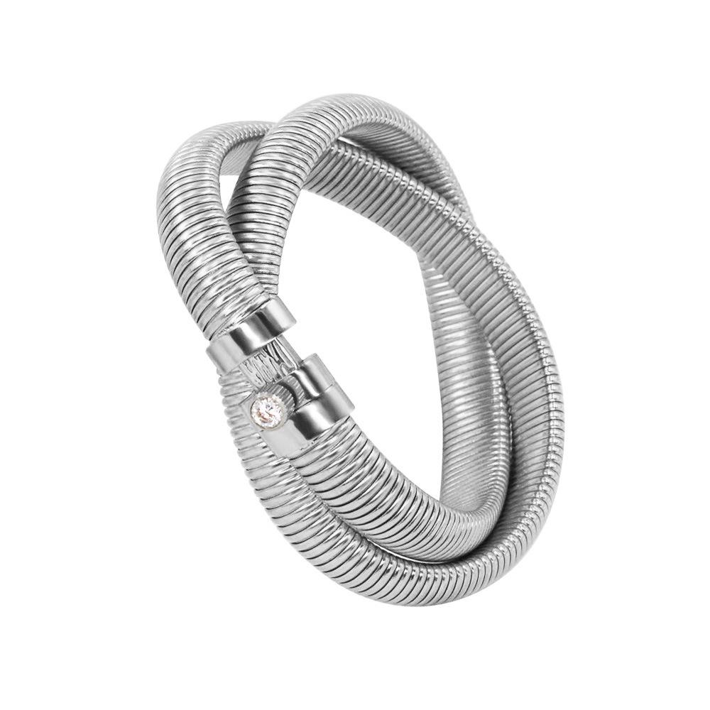 18K Gold Plated Titanium Steel Zircon Inlaid Open Double Triple Ring Bracelet Stackable Hand Jewelry