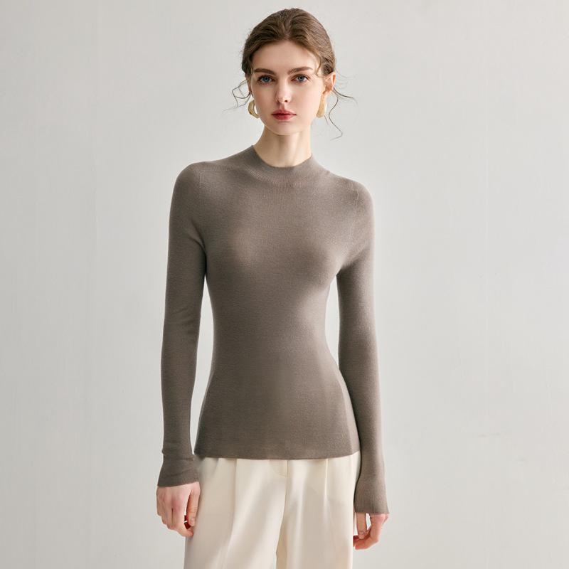 Women's Seamless 60-Count Fine Wool Half-High Neck Knit Sweater - Slim Fit Autumn/Winter Base Layer