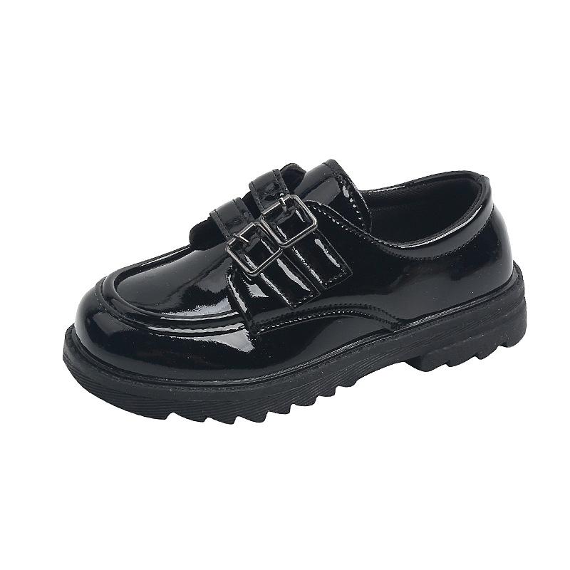 Boys' leather shoes, new spring and autumn model, black, British style, for older children, soft-soled, suitable for elementary school students'