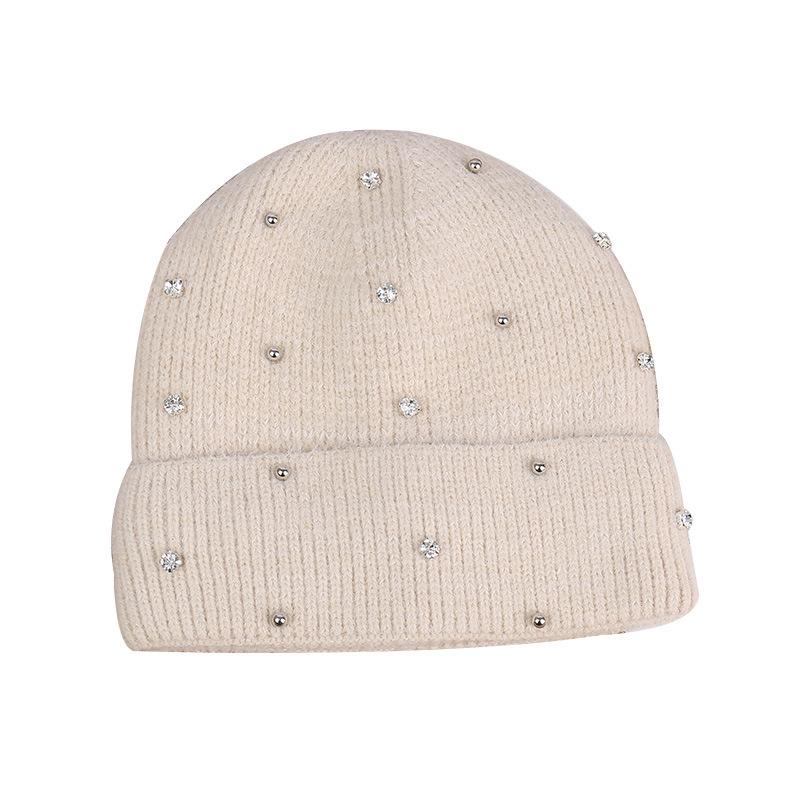 Autumn and winter new plush thickened wool hat women's trendy diamond-encrusted wool cold hat warm knitted hat pullover hat