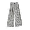 Women's 2026 Summer Ice Silk Striped Wide-Leg Pants: High-Waisted, Loose, Casual, Cotton-Linen, Floor-Length, Straight-Leg Fit