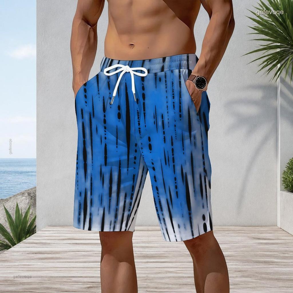 Men Plus Size Tie Dye Vertical Stripe Beach Shorts Quick Dry Casual Swim Trunks With Pockets For Summer Swimming Surfing