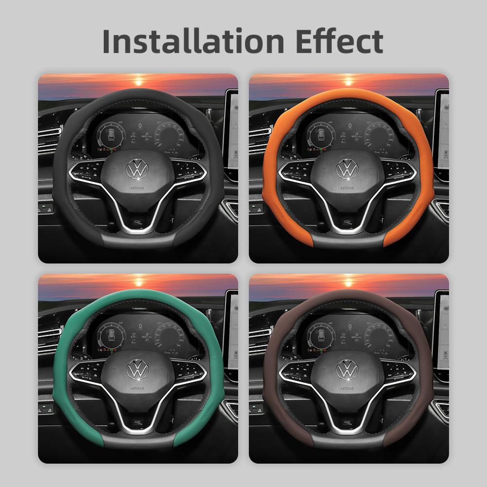 Suitable for Volkswagen Perforated Leather Steering Wheel Cover, Non-Slip Breathable Integrated Protective Case Golf Passat Polo Jetta