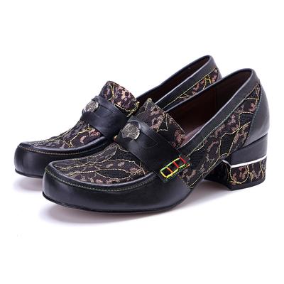 Handgemachte Pumps aus echtem Leder im Retro-Stil, bequeme Halbschuhe, dicker Absatz, Damenschuhe