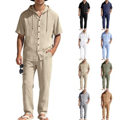 Men'S Solid Color Casual Short Sleeved Pants Two-Piece Fashionable Set