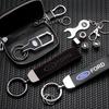 AAAMQ1 Metal Leather Car Keychain Key Ring For Ford Mustang Focus MK7 Fiesta Mondeo Transit Ecosport Escort Auto Tuning Accessories
