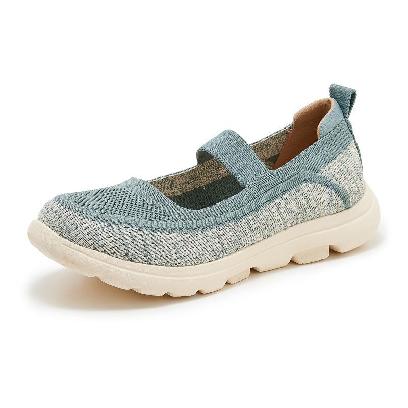 Genuine Leather Single Shoes Autumn Winter Light Pad Anti-Slip Round Toe Flying Knit Breathable Mother Single Shoes For Women