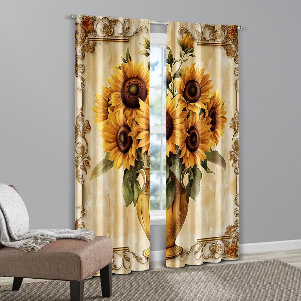 2 Stück   Vorhänge Chrysanthemenmuster Polyester Gewebt (ohne Stange) Vielseitige All-Season-Heimdekoration für Wohnzimmer & Schlafzimmer