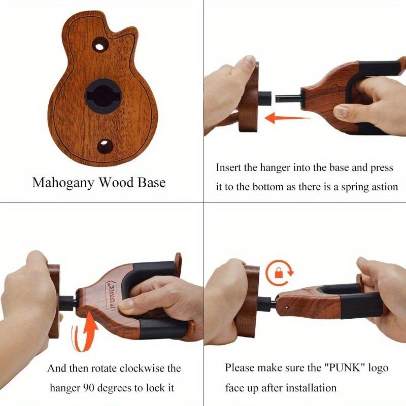1PC Guitar Wall Mount Hanger Guitar Hook Stand Auto Lock Guitar Wall Hanger with Guitar Pick Necklace