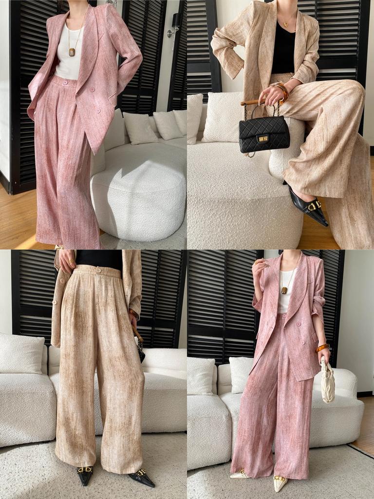 Sijan Early Spring New Arrivals Linen Blend High Intelligence Old Money Drip Suit Jacket Wide Leg Pants Set Sn