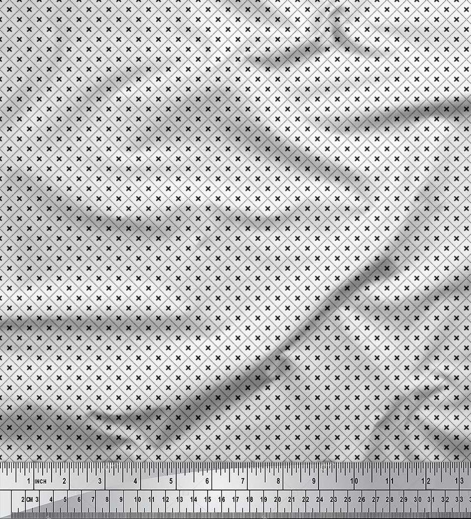 Soimoi Japan Crepe Satin Fabric Check Shirting Print Fabric by Metre 42 Inch