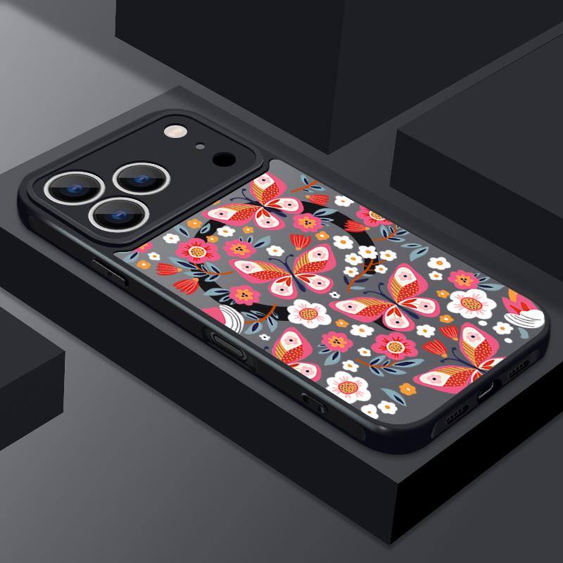 Creative Butterfly Flowers Pattern Case For iPhone 17 Pro Max Funda iPhone 16 15 14 13 Pro Max Rugged Bumper Magnetic For Magsafe Shockproof Cover