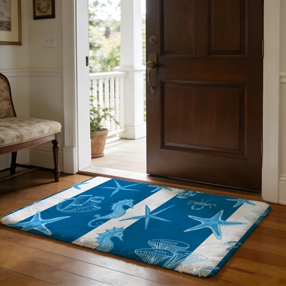 Blue Starfish Floor Mat Soft Flannel Absorbent Mat Non-Slip Rug Home Bedroom Bathroom