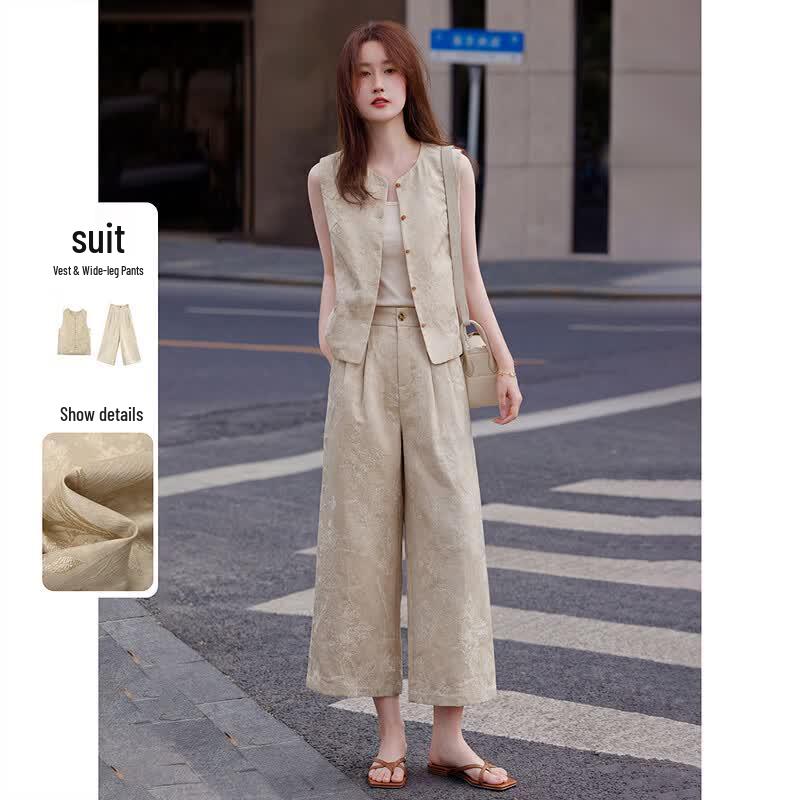 Elegant Chinese Style Vest & Cropped Pants Set