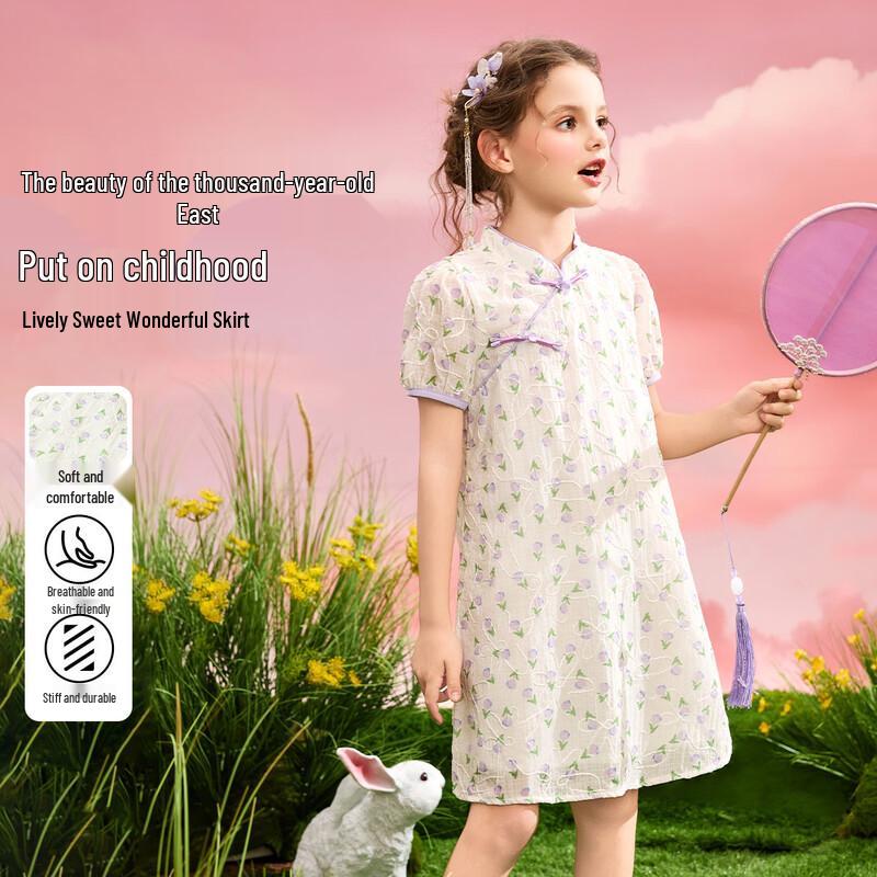 ABC KIDS Girls  Elegant Chinese Style Embroidered Short Sleeve Princess Dress 110