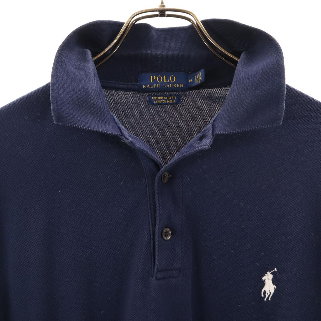 Polo Ralph Lauren Long Sleeve Polo Shirt M Navy Kanoko Fabric Men's Used