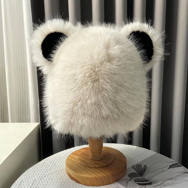 

Imitation Fur Cute Bear Hat for Women Autumn and Winter Warm Ear Protection Cap Korean Style Plush Large Head Circumference Knitted Hat One Size
