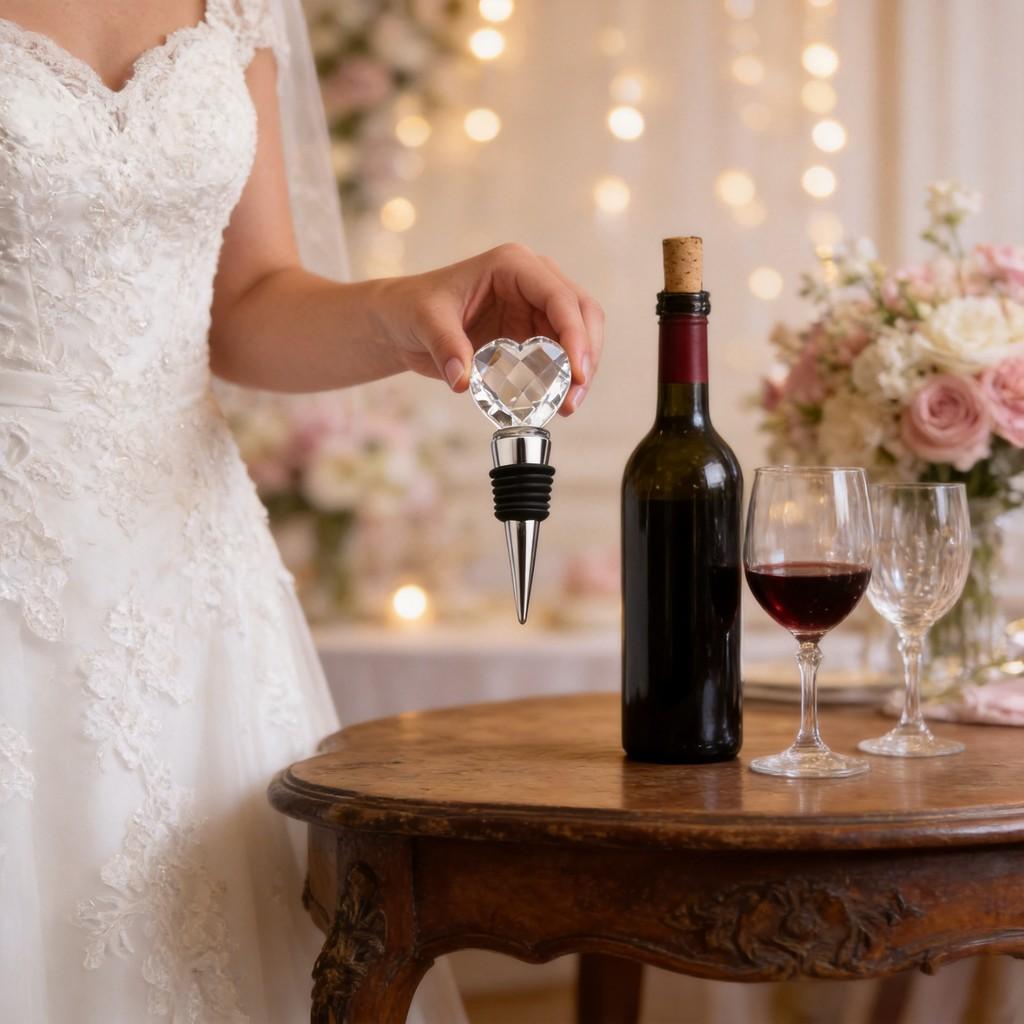 Crystal Heart Wine Stopper With Geometric Design For Wedding Celebration Gift