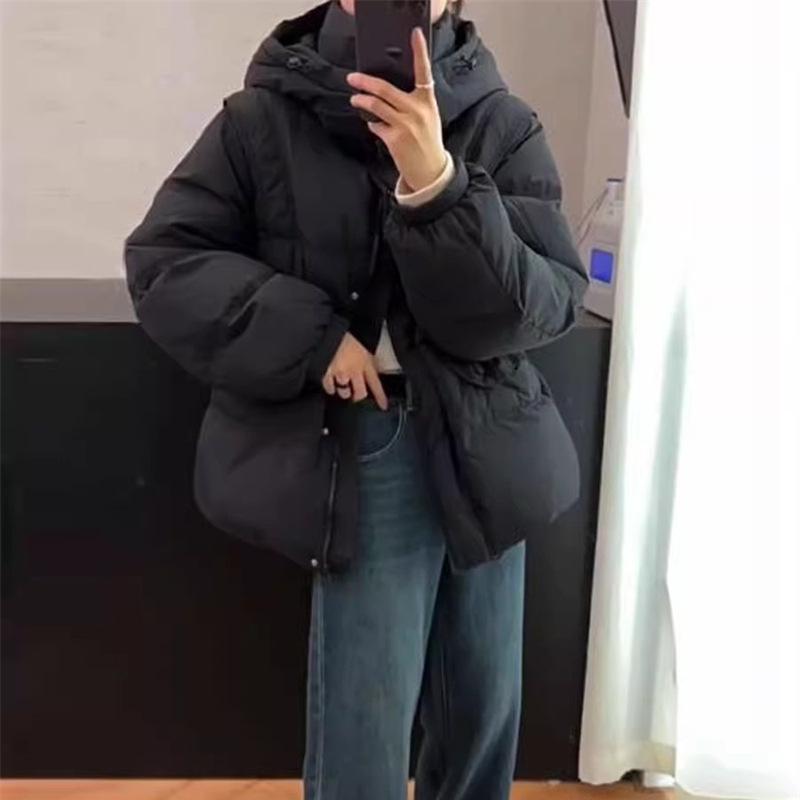 Waist down jacket women's short 2024 winter fashion hooded thickened and thin small bread jacket