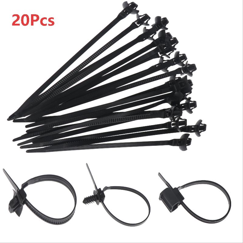 20Pcs Nylon Plastic Push Mount Cable Zip Ties Self Locking Wire Harness Fastener Clips For Car Automotive Wiring Management