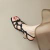 Summer Women Sandals Sheep Suede Leather Thin Heel Shoes Sexy High  for Vintage Roman