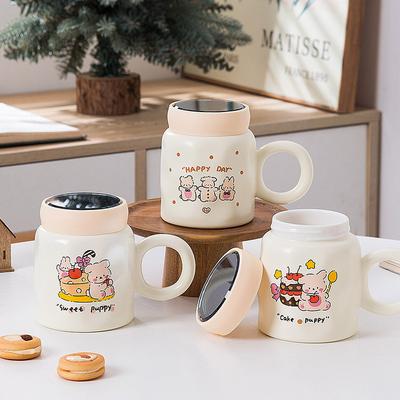 Cartoon Mug Ceramic Household Drinking Water Cup Cute Student Mirror Cup Couple Office Cup Large Capacity Water Cup