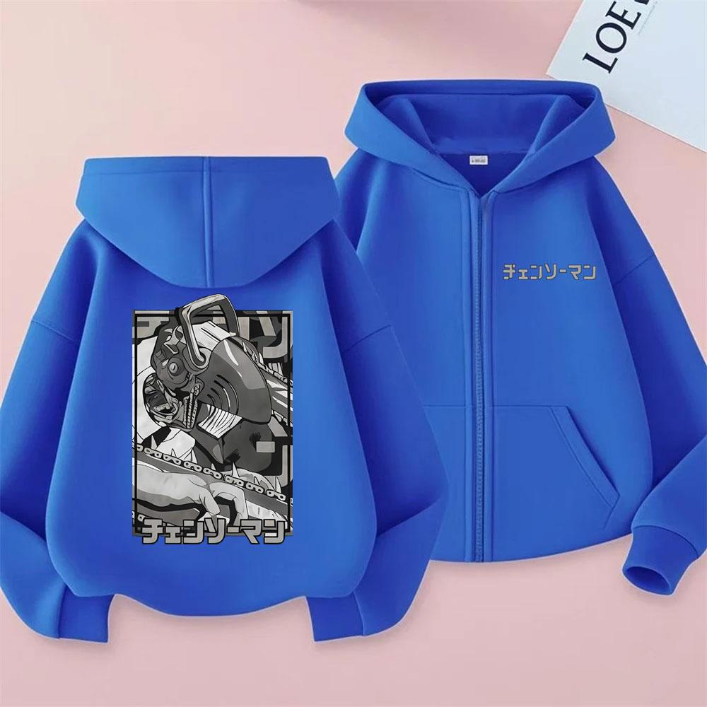 Anime Chainsaw Man Zipper Hoodie Funny Denji Pochita Cartoon Graphic Zip Up Hoodies Men's Women's Casual Oversized Jacket Coat
