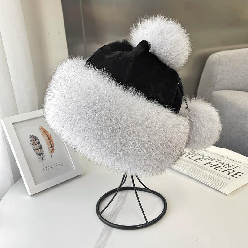 Fox hair Mongolian hat women's winter warm ear protection princess fur hat outdoor thickened whole leather Rex rabbit hair ski hat