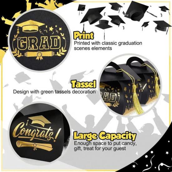 Graduation Cap Gift Boxes Class of 2026 Candy Treat Chocolate Box with Tassel Grad Party Table Centerpiece for Ceremony Graduation Party Favors