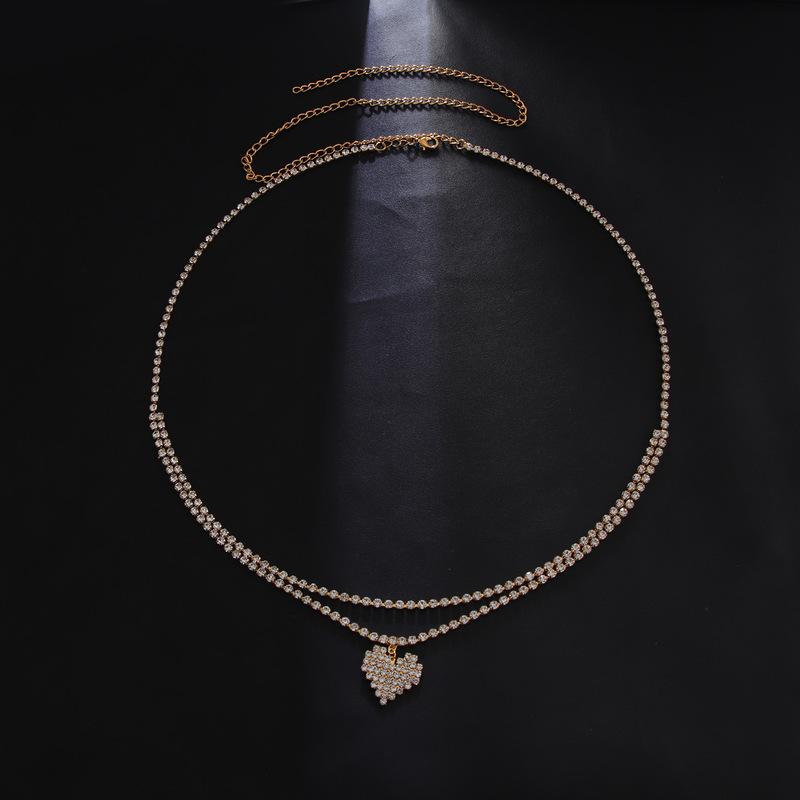 Fashionable Heart-shaped Sexy Style Double-deck Rhinestone Waist Chain Street Photography Women's Body Chain Jewelry