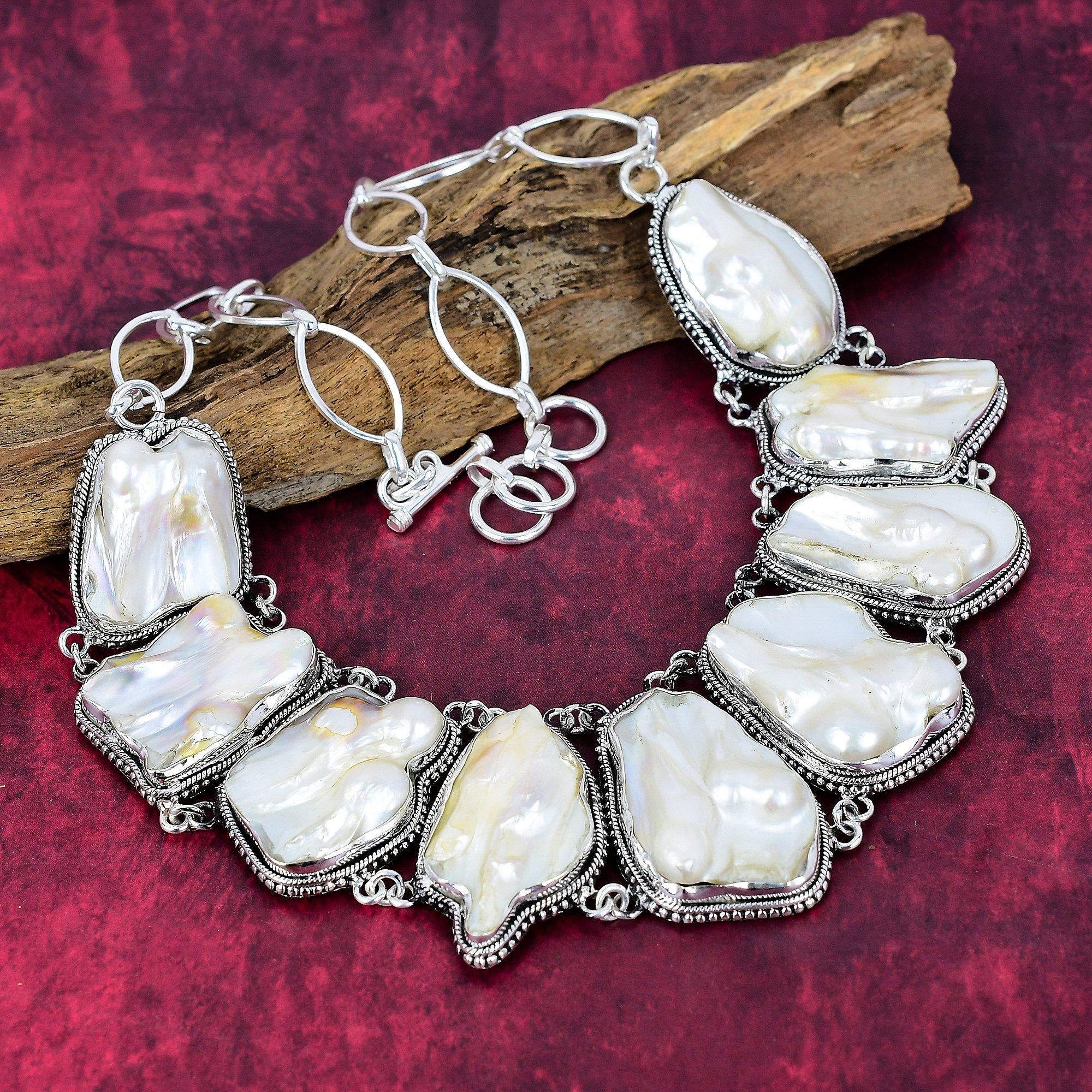 

Украшения из жемчуга Бива, Ожерелье ручной работы из стерлингового серебра 925 пробы, Красивое ожерелье из жемчуга Бива, Подарок для женщин Adjustable With 18 Inches белый