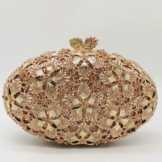 

Boutique De FGG Egg Shape Flower Evening Bags and Clutches, Rhinestone Clutch Purses for Women, Bridal Wedding Crystal Bag Mini Clutch