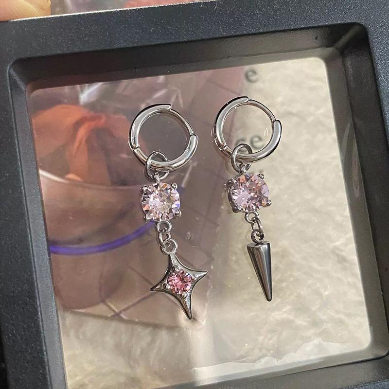 Stainless Steel Rivet Drop Earrings for Women Exquisite Retro Zircon Starburst Hoop Earrings Hip Hop Punk Versatile Jewelry Gift