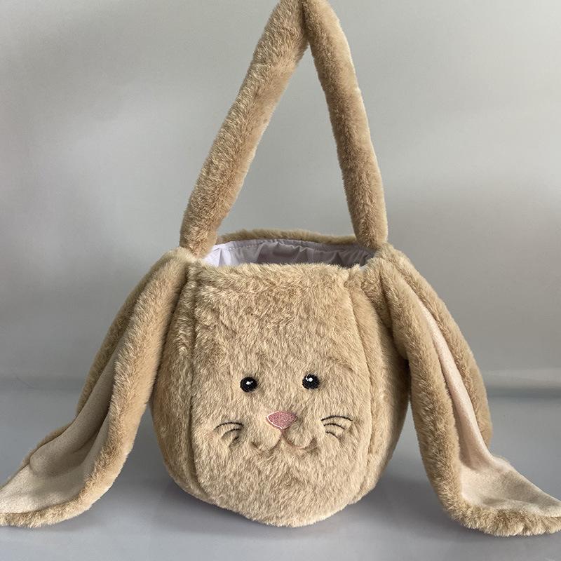 Plush Easter Bunny Basket for Kids Boys Girls Rabbit with Long Plush Ear Egg Hunting Bags Tote Bags for Home Decorations Candy