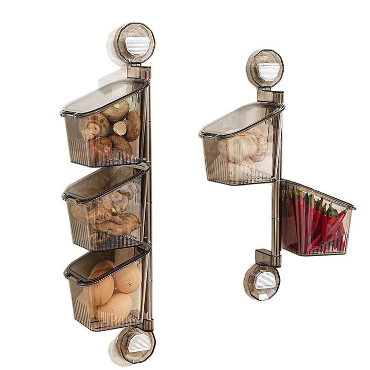 Multifunktionell Väggmonterad Köksförvaringslåda med Lock - Hålfri Transparent Sugkoppshållare för Grönsaker