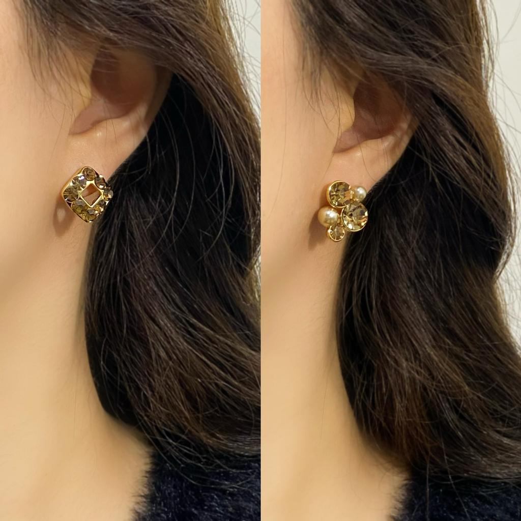 Copper Plated 18K Gold French Autumn Winter Vintage Tea Crystal Rhinestone Women's New Arrival Light Luxury Stud Earrings