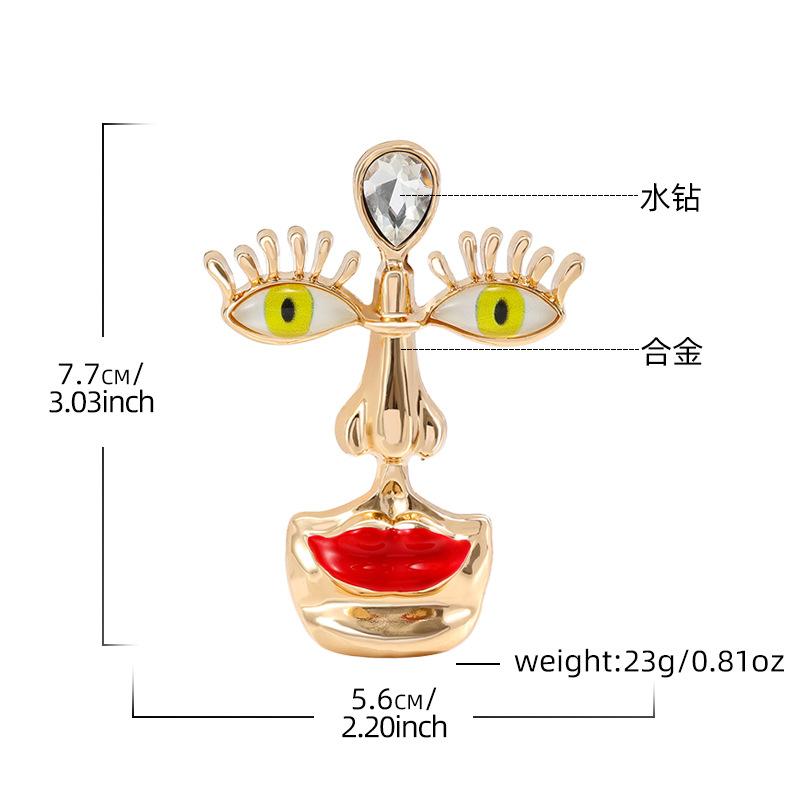 Western Red Lip Nose and Eye Alloy Brooch, Retro Literary Three-dimensional Blue Eye Red Lip Pin