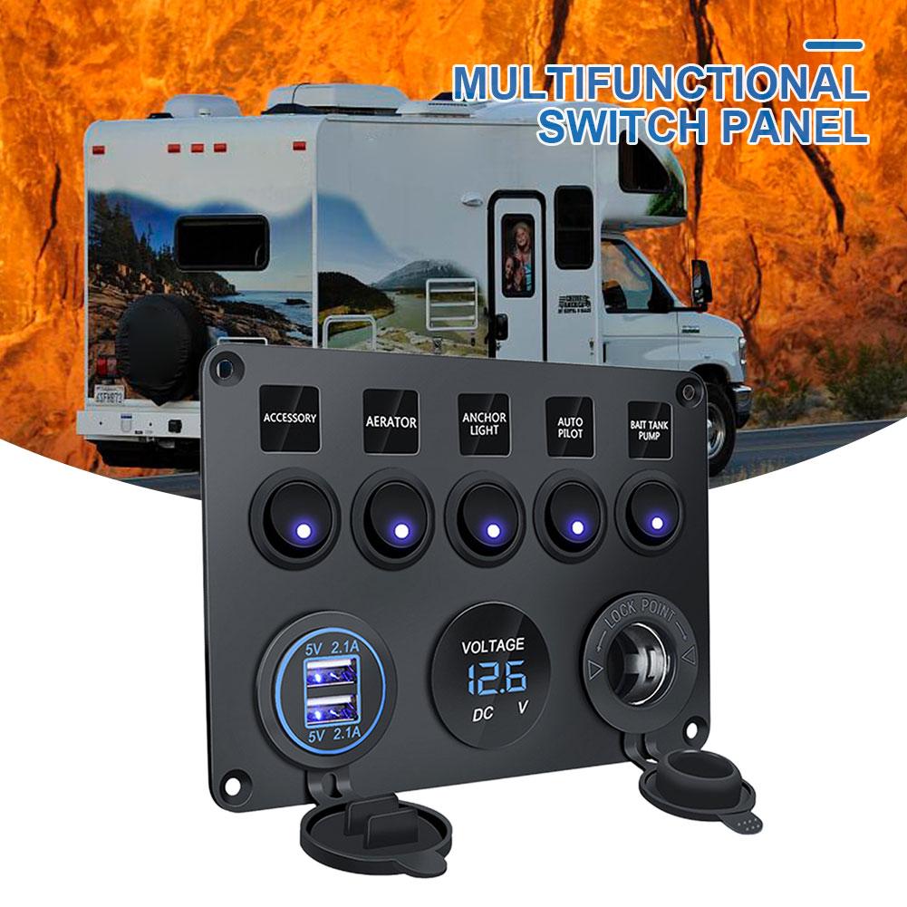 LED Car Charger 12V Switch Panel Power Outlet 4.2A Dual USB Charger Digital Voltmeter Switch Combo for Boats Trucks Car Campers