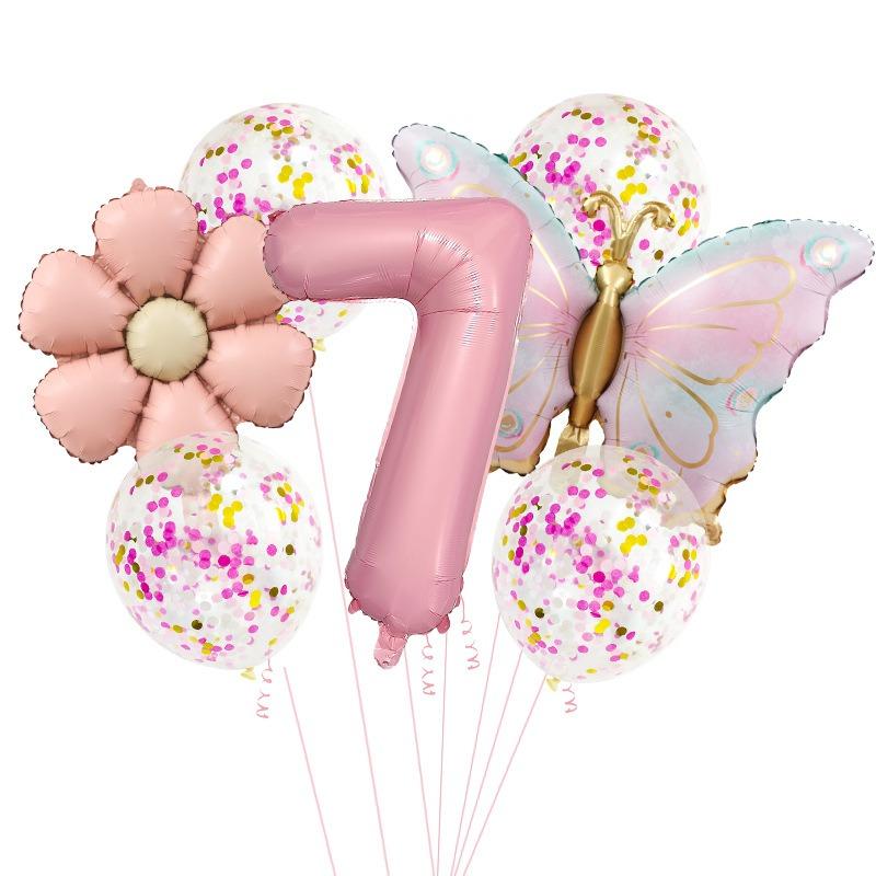 Rosa Zahlen-Schmetterling-Ballon-Set Mädchen Rosa Schmetterling Folie 32 Zoll Babyparty Hochzeit Schmetterling-Motto Geburtstagsparty Dekoration