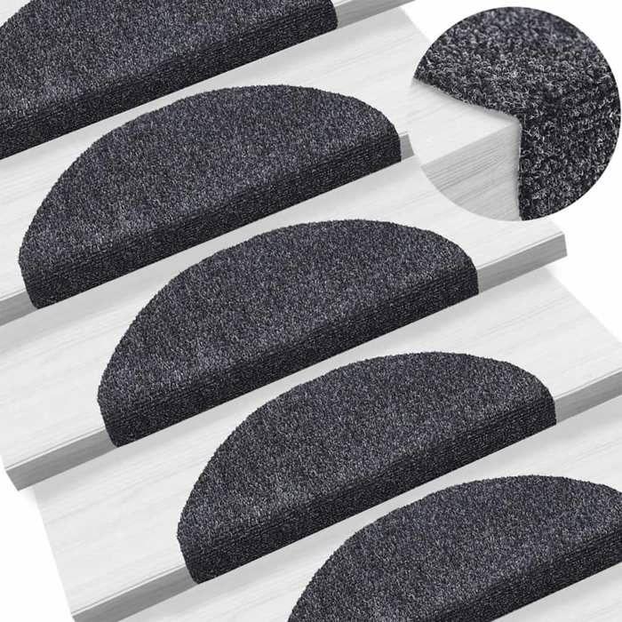 VidaXL Self-adhesive Stair Treads 15 Pieces 65 X 21 X 4 Cm Dark Grey Semi-round Large 132697