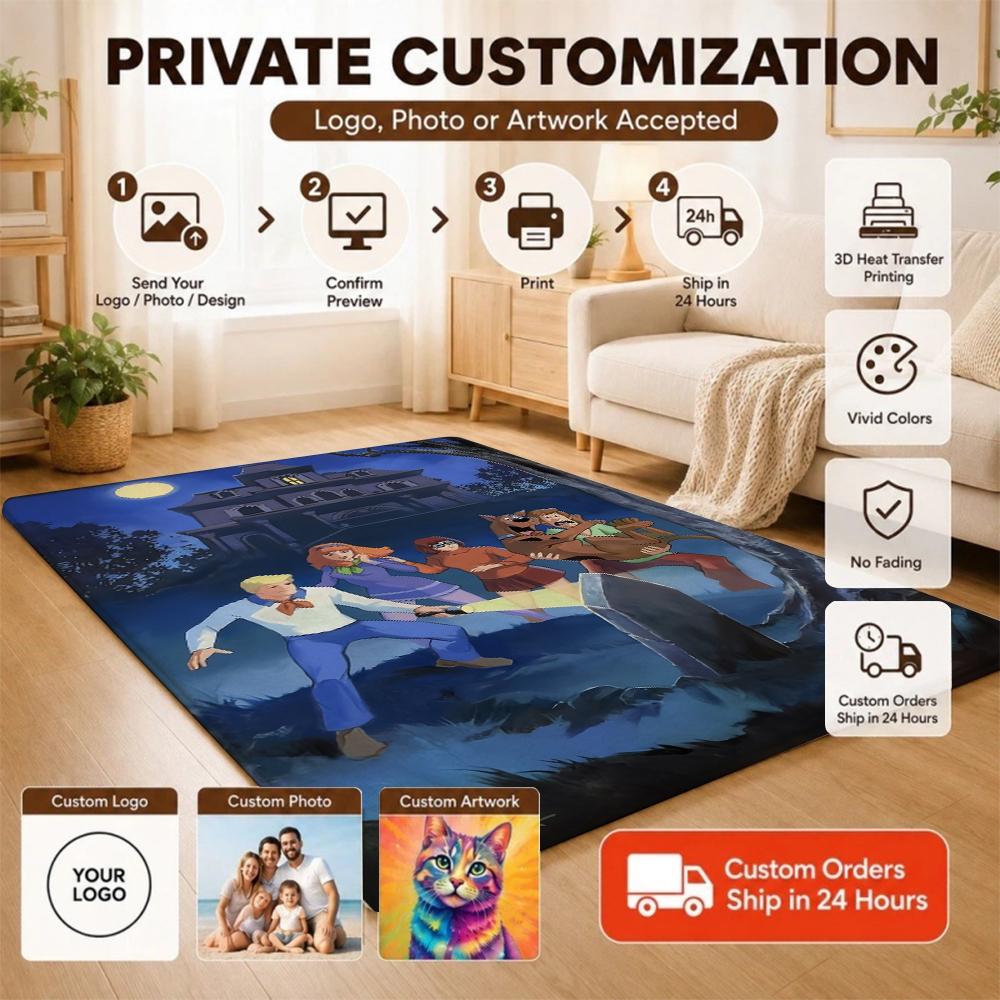 Scoobydoo Spooky Night Adventure Patterned Rug Soundproof Noisereducing Carpet For Bathroom Kitchen Home Party Decor Christmas Gift