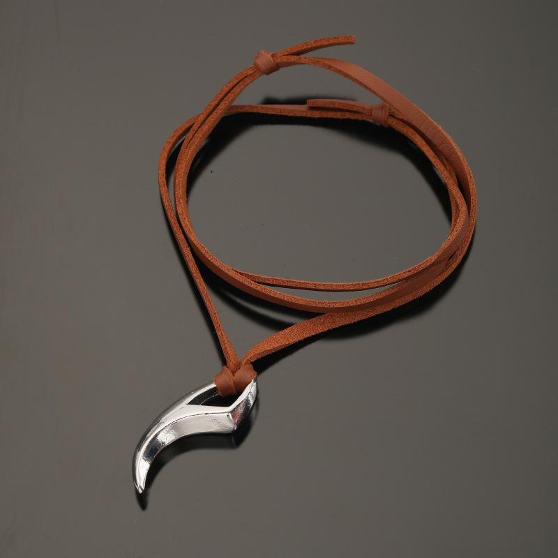 Viking Wolf Tooth Spike Pendant Necklace with Adjustable PU Leather Cord