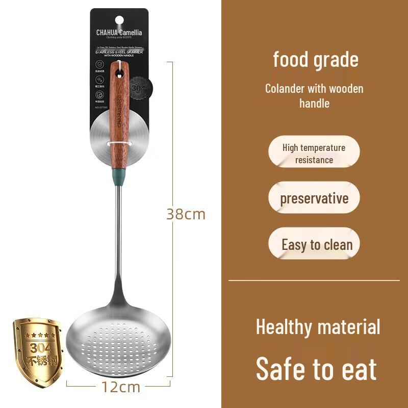 Chahua 304 Stainless Steel Wooden Handle Slotted Spoon