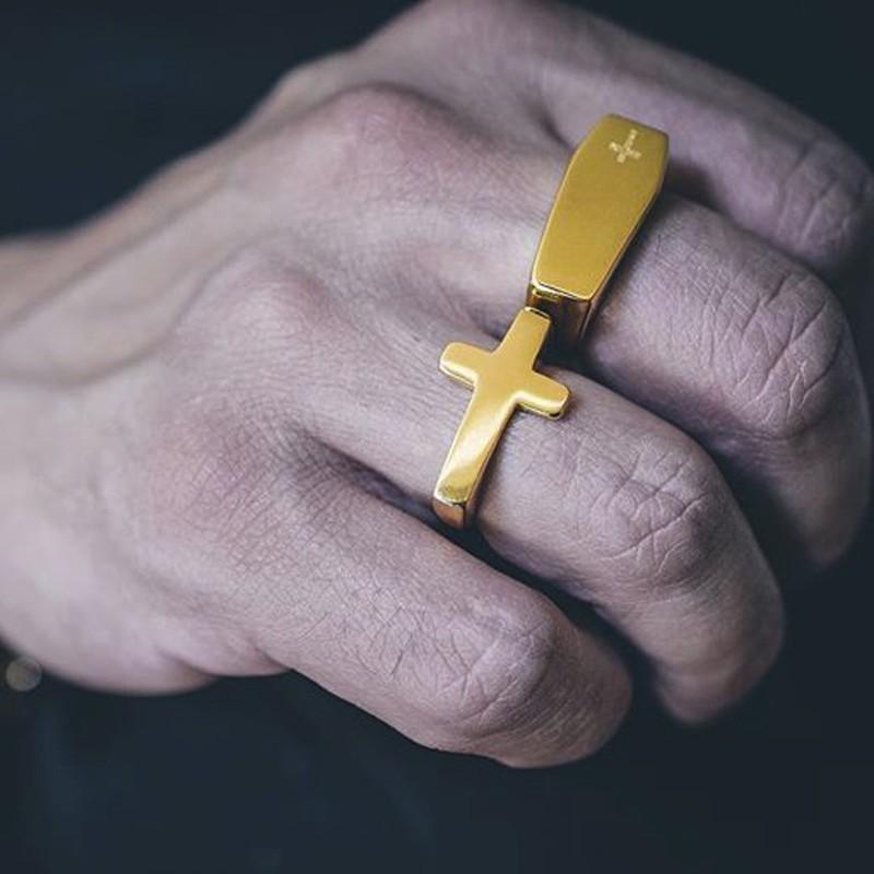 Punk Men Cross Shaped Ring,Waterproof Stainless Steel Ring with Silver Black Gold Color,Stylish Male Jewelry Gifts