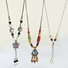 Bohemian Ceramic Star Necklace - Long Handcrafted Beaded Collar Chain with Folk Art Pendant for Sweater Layering